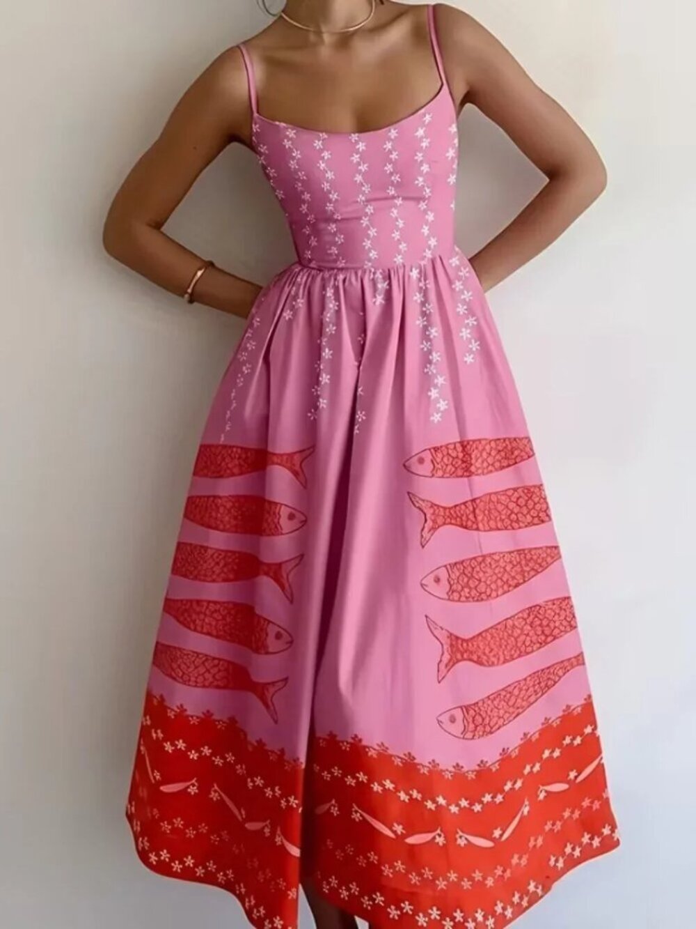 Shades Of Pink Geometric Fish Cami Maxi Dress - Picture 4 of 4